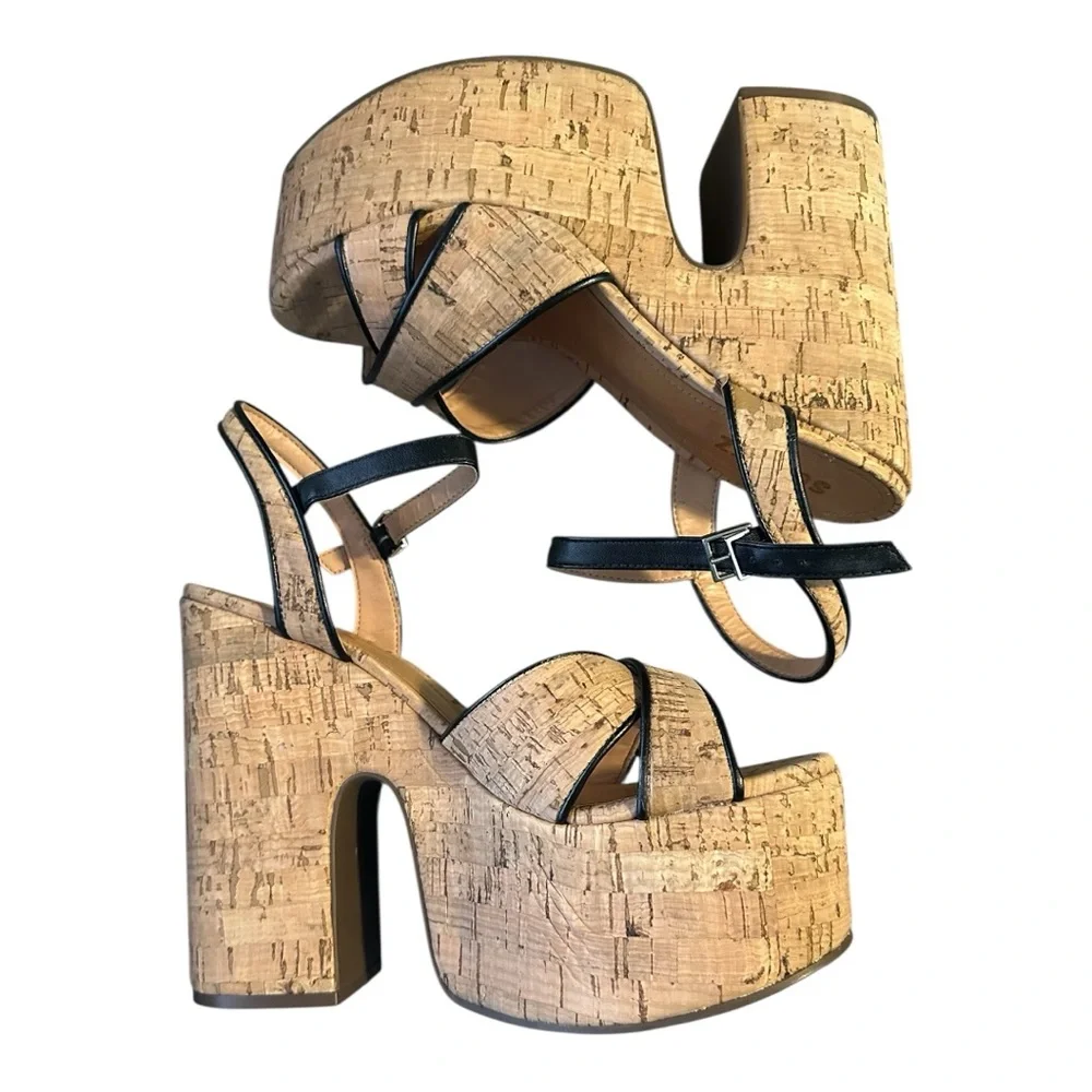 NWT / SCHUTZ Keefa Weekend Cutout Cork Block Sandals Size 8 - Picture 6 of 8